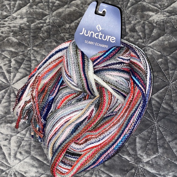 Juncture Red Gray Black Multicolored Scarf NWT - Picture 8 of 10